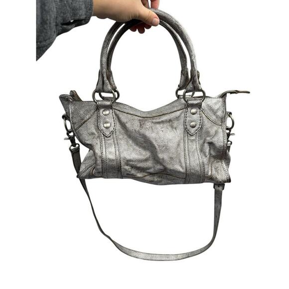 Frye Melissa Satchel/Crossbody Bag Distressed Leather Metallic Gray MSRP $388 - Picture 11 of 16